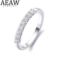 AEAW 14K White Gold 0.25Ctw 2Mm DF Round Cut Engagement&amp;Wedding Moissanite Lab Grown Diamond Band Ring For Women