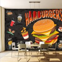 Custom ขนาดภาพจิตรกรรมฝาผนัง3D Western Burger ไก่ทอด Fast Food ร้านอาหารวอลล์เปเปอร์อุตสาหกรรม Decor ภาพจิตรกรรมฝาผนัง Wall Papers