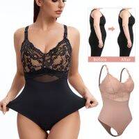 （A Beautiful） บอดี้สูทลูกไม้สำหรับผู้หญิง Tummy Control Butt Lifter Shapewear เสื้อแขนกุด V คอ Camisole Jumpsuit เอว TrainerShaper