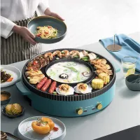 NỒI LẨU NƯỚNG ĐA NĂNG M2-PLUS BAKING PAN - BẾP LẨU KÈM NƯỚNG ĐIỆN 2 TRONG 1 SIÊU CHỐNG DÍNH VỚI NÚT CHỈNH NHIỆT KÉP, CÓ KHAY HỨNG DẦU