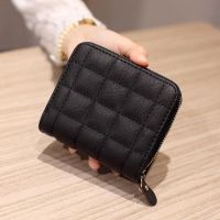 Dompet Pendek Modis untuk Wanita Kulit PU Dompet Kotak-kotak Wanita Dompet Tempat Kartu Dompet Ritsleting Kecil dengan Dompet Koin Tas Clutch