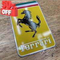 โลโก้ FERRARI เพลทอลูมิเนียมบาง ขนาด 5x8cm #โลโก้รถ  #โลโก้รถยนต์  #สติ๊กเกอร์รถ #Logo  #โลโก้