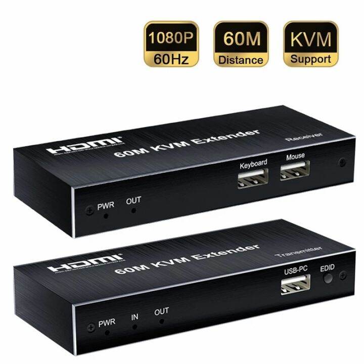 60M HDMI KVM Extender Over Cat5e 6 Rj45 Ethernet Cable USB HDMI KVM