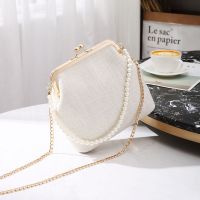 hot【DT】△☒►  Small Pearls Handle Ladies Purses and Handbag Lock Chain Crossbody Messenger