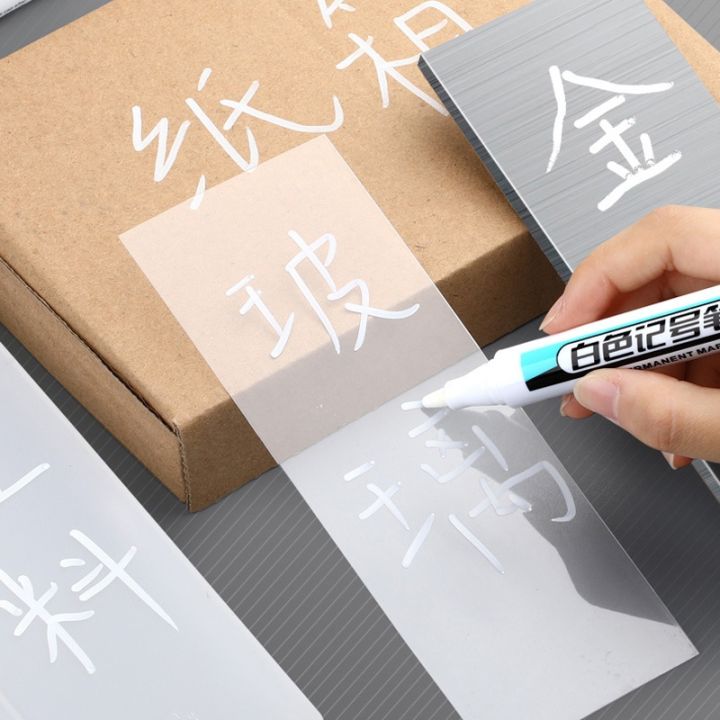 haile-permanent-oily-ink-white-paint-marker-pens-waterproof-plastic-gel-pen-writing-drawing-diy-graffiti-pen-stationery-notebook