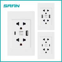 SRAN Type C USB Dual Thailand Socket 5V 2.1A PC Flame Retardant 118mm Panel USB C Double Thai Wall Plugs White/Black/Grey Shoes Accessories