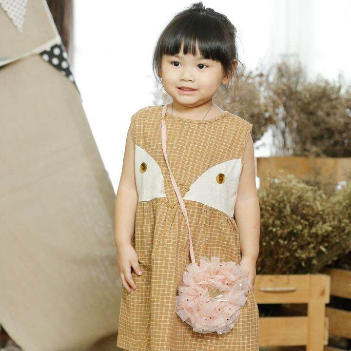 alphakid-เสื้อผ้าเด็ก-orange-plaid-little-fox-dress