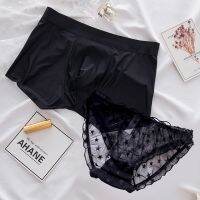 【Wrist watch】 2PCS Couple Set Silk Men 39;s Breather Boxers Shorts Transparent Panties for Lover 39;s UnderPants 【hot】 !