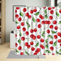 Cartoons Fruit Cherry Shower Curtain Cherries Green Leaf Printing Curtains Waterproof Polyester Bathroom Decor Wall Decoration