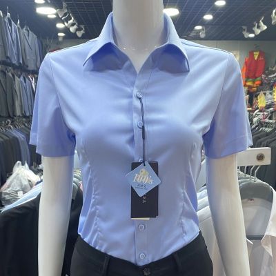 White shirt female short-sleeved summer wash and wear thin paragraph interview work overalls professional attire half sleeve shirts bamboo fiber