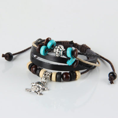 Halloween Skull Beads Leather Bracelet Adjustable Beads Bangles Leather Bracelet for Girls Women Friendship Gift