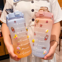 2000ML Kawaii Straw Water Bottle with Stickers Drinking Bottle For Girl Sport Bike Cup Ice Cold Water Bottles with Time Marker