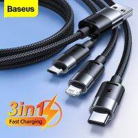 Baseus ตัวชาร์จไฟสำหรับ iPhone เร็วสาย USB 3 In1 14 13 12 Pro 11สายชาร์จแบตเตอรี่ไมโคร USB Type C สายเคเบิ้ลสำหรับ Samsung Xiaomi