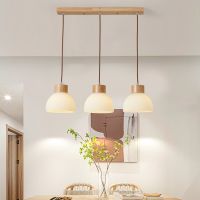 fyjhDining Table Chandelier Glass Lampshade Wood Hanging Lamps For Ceiling Kitchen Island Bedroom Modern Suspension Pendant Lighting