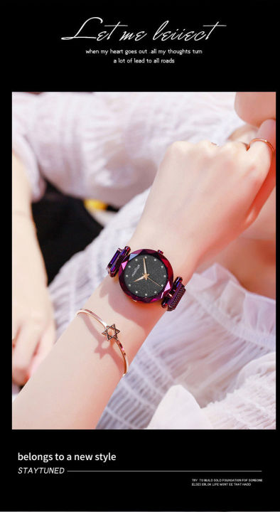 แฟชั่นผู้หญิง-นาฬิกาเวอร์ชั่นเกาหลีเพชรนาฬิกาสแตนเลสนาฬิกาข้อมือควอทซ์กันน้ำแบบสบายๆ