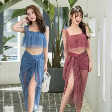 ENJOYW 3Pcs/Set Skirt Bikini Solid Color Bandage Sexy Off Shoulder