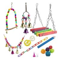 15Pcs Set Wood Hanging Bell Cage Bird Toys Hammock Swing Chewing Rattan Balls Small Parakeets Cockatiels Pet Parrot Toy Conures