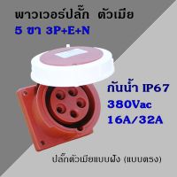 พาวเวอร์ปลั๊ก กันน้ำ ตัวเมีย ฝังผนัง แบบตรง 5 ขา 3P+E+N 380Vac 16A,32A  IP67 เพาเวอร์ปลั๊ก SFN-3152 SFN-3252 Power plug