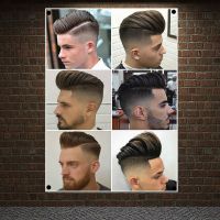 【CW】□  Mens-short-side-hairstyles-slicked-back   Flag Tapestry Canvas Painting Wall Chart Sticker Barber Posters