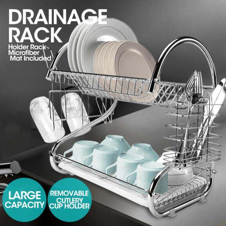 HIGH QUALITY Stainless Steel Kitchen Dish, Rack 2-Layer Dish Drainer ...