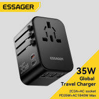 Essager 35W อุปกรณ์ชาร์จระหว่างประเทศอะแดปเตอร์เดินทางสากลที่ชาร์จความเร็วสูงค่าใช้จ่ายทั้งหมดสำหรับการชาร์จสหรัฐฯยุโรปสหราชอาณาจักรปลั๊ก AUS ทำงานได้อย่างสมบูรณ์