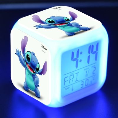 Lilo Stitch Alarm Clock Growing LED Color Change Digital Light PVC Action Figure Toys for Kids Birthday Gift