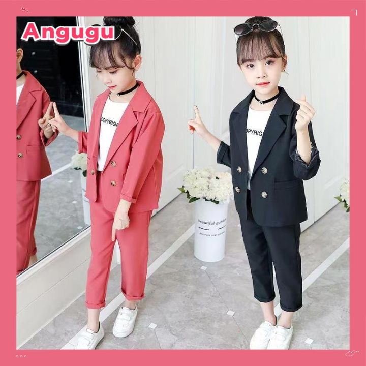 Angugu Girls' Two-piece Suit 2023 New Korean Autumn Set For Kids