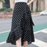 Wisher&amp;Tong Womens Long Polka Dot Skirt High Waist Korean Fashion Skirts Female Clothing Summer 2022 Mermaid Skirt Black