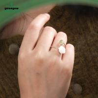 GESAGEW เรโทร สง่างามเรียบหรู กุหลาบดอกไม้ดอกไม้ แหวนนิ้วมือผู้หญิง สีเขียวอ่อน รูปทรงเรขาคณิต แหวนลูกปัดลูกปัด แหวนเปิดสำหรับผู้หญิง แหวนสไตล์จีน แหวนหยก Hetian