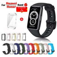 สาย Huawei Band 6 สาย สายนาฬิกาข้อมือซิลิโคน Huawei Band 6 และ Honor Band 6 อุปกรณ์เสริมสมาร์ทวอทช์ สาย with เคสป้องกัน TPU แบบเต็มหน้าจอ