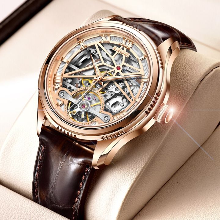 lige-นาฬิกาข้อมือผู้ชายแบบกลไกนาฬิกา-tourbillon-นาฬิกาข้อมือผู้ชายหรูหราหนังสัตว์แท้นาฬิกาข้อมือกันน้ำ