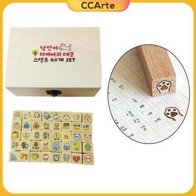 40x CCArte ตรายาง DIY การ์ตูนแมวไดอารี่งานฝีมือแสตมป์พร้อมกล่องไม้ปั๊ม