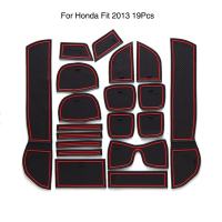 For Honda Fit 2013 Car Non-slip Interior Door Slot Mat Gate Groove Panel Cup Holder Pad Rubber Red 19Pcs