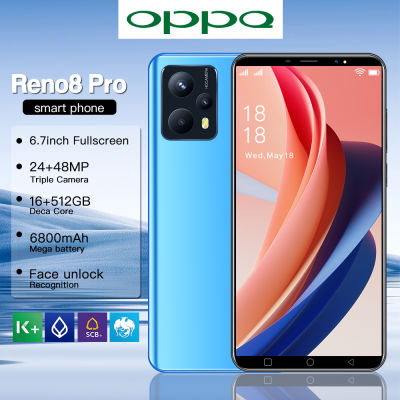 โทรศัพท์ OPPQ Reno8 Pro โทรศัพท์ราคาถูก เครื่องใหม่ 6.7 นิ้วHD 5G Dual Sim smartphone(Ram16G + Rom512G) ถ่ายภาพ ชาร์จไว ชมภาพยนต์เกม หน่วยความจำแฟลชแบบเต็มหน้าจอรองรับลายนิ้วมือสมาร์ทโฟน Face Unlock กล้อง HD มือถือราคาถูก แถมฟรีอุปกร
