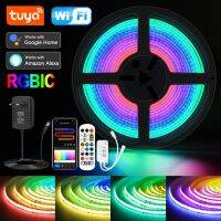 1 Tuya Wifi Smart RGBIC COB ไฟแอลอีดีลายขวาง5เมตร3M 720 LED/m สีเต็มรูปแบบยืดหยุ่น Dreambic เทปนำแสดงโดย RGB บลูทูธการควบคุมระยะไกล