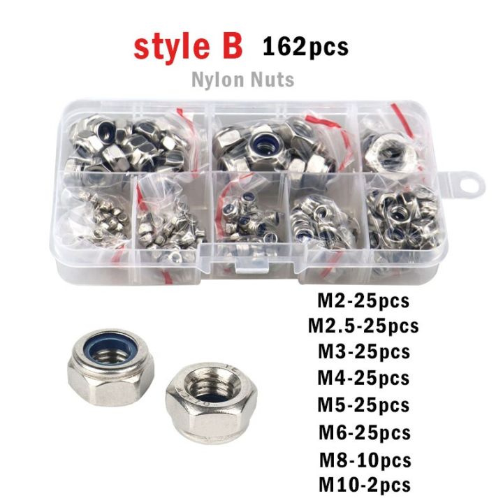 265-162pcs-m2-m2-5-m3-m3-5-m4-m5-m6-m8-m10-m12-304-stainless-steel-black-nylock-nut-locknut-hex-nylon-insert-self-lock-nut-set-nails-screws-fasteners