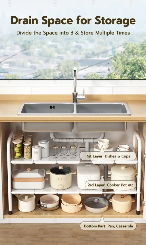 SIV Under Sink Organizer Rack Adjustable Kitchen 2 tier Shelf Rack Org