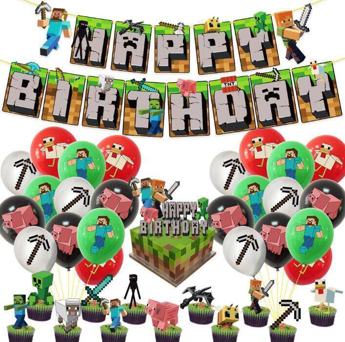 Minecraft party balloon set Pixel Style Gamer Birthday Party Supplies ...