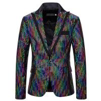 ZZOOI Mens Colorful Rainbow Glitter Sequin Blazer Jacket Slim Mens Blazers Party Stage Prom Clothes for Singers