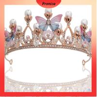 PROMISE งานแต่งงาน วันเกิด รัดเกล้า Rhinestone ที่คาดผมไข่มุก ผีเสื้อ Tiaras สำหรับเด็กผู้หญิง มงกุฏเจ้าหญิง