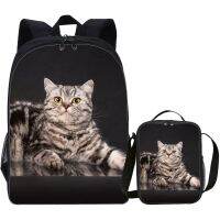 【LZ】♞❈﹍  Mochila com Impressão Gato Meninos Meninas Mochila Escolar com Lunch Box Crianças Viagem Schoolbags e Cooler Bag Terno Escola Temporada