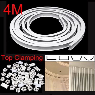 【LZ】 4M Top Clamping Curved Curtain Track Rail Flexible Ceiling Mounted Straight Windows Balcony Curtain Pole Accessories