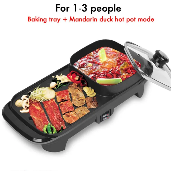 2In1 Hot Pot And Electric Grill Indoor Baking Flat Pan Double-Flavor ...