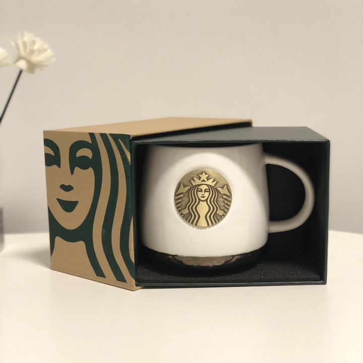 Starbuck Mug Bronze Seal Couple Black White Coffee Cup Retro Large ...