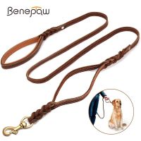 Benepaw สายจูงสุนัขหนังแท้2ชิ้น,สายจูงสัตว์เลี้ยงฝึกถักสำหรับสุนัขขนาดใหญ่ปานกลาง