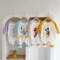 Mickeys Minnies Donald Ducks New Born Unisex Bodysuits &amp; One-Pieces ฤดูใบไม้ร่วงฤดูหนาวใหม่เสื้อผ้าเด็กหนาการ์ตูนแขนยาวขนแกะ Romper