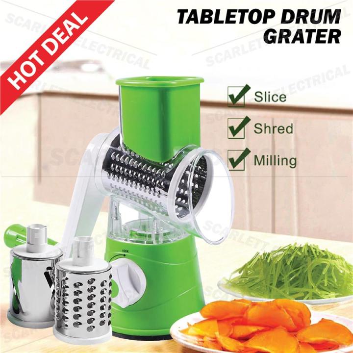 3 In 1 Multifunctional Vegetable Cutter & Slicers Hand Roller Type Square  Drum Vegetable Cutter with 3 Blades Removable Easy To Clean