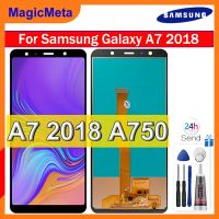 MagicMeta จอ LCD OLED สำหรับ Samsung Galaxy A7จอ LCD ขนาด2018นิ้ว A750F A750หน้าจอสัมผัสสำหรับ Samsung Galaxy A7ประกอบดิจิไทเซอร์จอแอลซีดี2018พร้อมกรอบกลาง