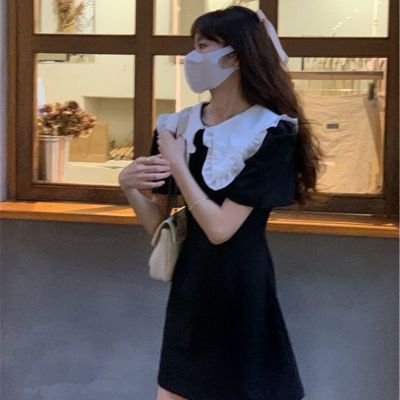Spot parcel post French First Love Date Tea Dress Female Summer New Waist-Tight Slim Fit Sweet Doll Collar Small Youthful-Looking Dress