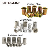 HIFESON 10pcs FLAT HEAD Rivet NUTS สแตนเลสอลูมิเนียมเหล็กคาร์บอน Hollow สกรูใส่ Rivnut สำหรับ M3 M4 M5 m6 M8 M10-Shief